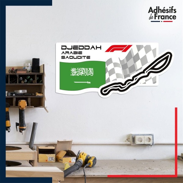 Adhésif grand format Formule 1 - Circuit F1 de Djeddah avec drapeau d'Arabie Saoudite