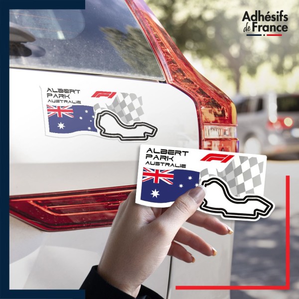 autocollant petit format Formule 1 - Circuit F1 d'Albert Park avec drapeau d'Australie