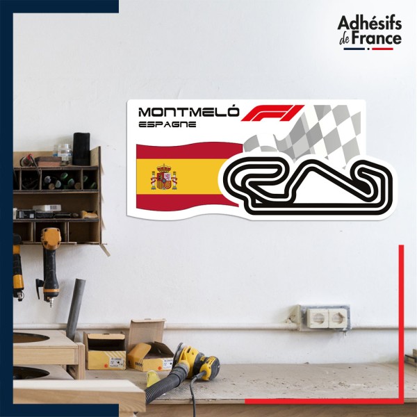 Adhésif grand format Formule 1 - Circuit F1 de Montmelo avec drapeau d'Espagne