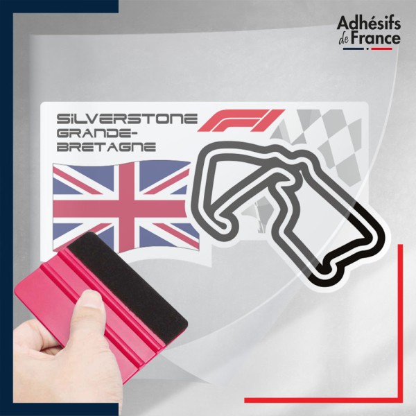 stickers sous film transfert Formule 1 - Circuit F1 de Silverstone avec drapeau de Grande-Bretagne