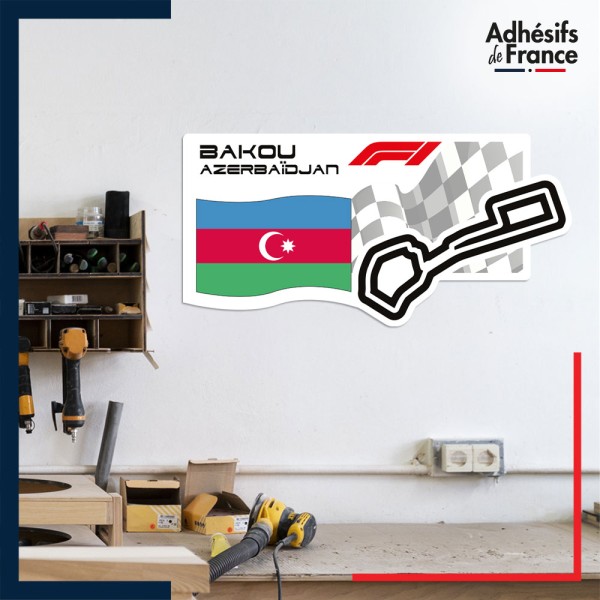 Adhésif grand format Formule 1 - Circuit F1 de Bakou avec drapeau d'Azerbaïdjan