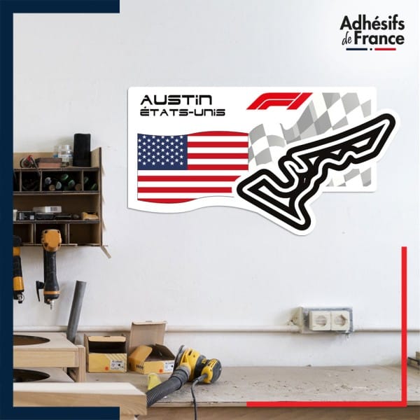 Adhésif grand format Formule 1 - Circuit F1 d'Austin avec drapeau des Etats-Unis