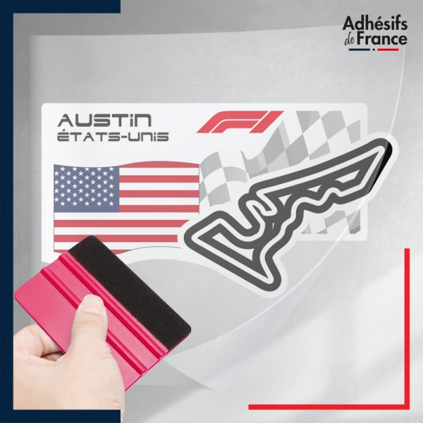 stickers sous film transfert Formule 1 - Circuit F1 d'Austin avec drapeau des Etats-Unis