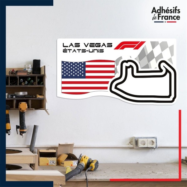 Adhésif grand format Formule 1 - Circuit F1 de Las Vegas avec drapeau des Etats-Unis