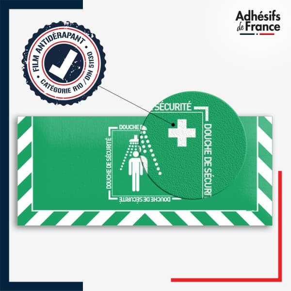 Adhésif sol antidérapant certifié indice R10 / DIN 51130 avec visuel pictogramme Douche de sécurité