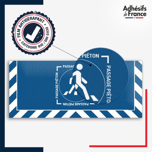 Adhésif sol antidérapant certifié indice R10 / DIN 51130 avec visuel pictogramme Passage piéton