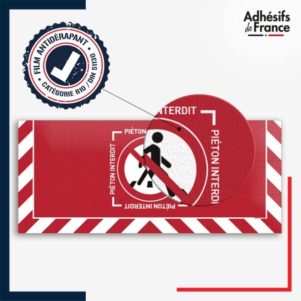 Adhésif sol antidérapant certifié indice R10 / DIN 51130 avec visuel pictogramme Piéton interdit