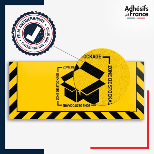 Adhésif sol antidérapant certifié indice R10 / DIN 51130 avec visuel pictogramme Zone de stockage