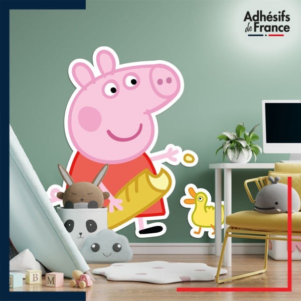 Adhésif grand format Peppa Pig - Peppa avec canard