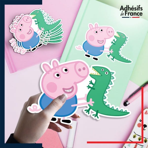 autocollant petit format Peppa Pig - Georges Pig avec jouet dinosaure