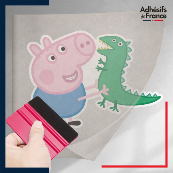 stickers sous film transfert Peppa Pig - Georges Pig avec jouet dinosaure