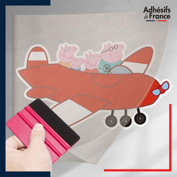 stickers sous film transfert Peppa Pig - Famille Pig en avion