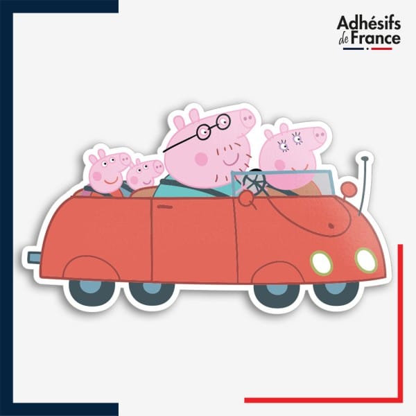 Sticker Peppa Pig - Famille Pig en voiture