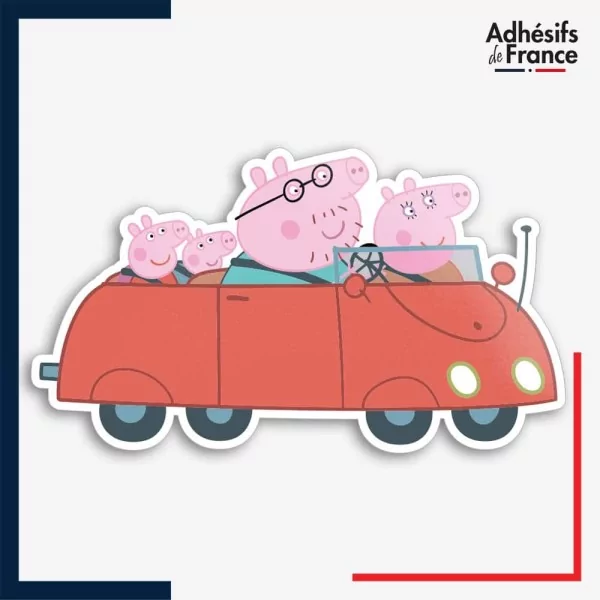Sticker Peppa Pig - Famille Pig en voiture