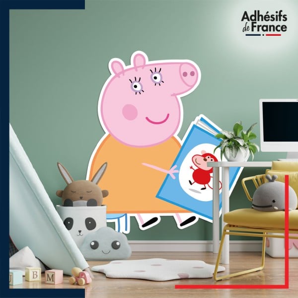 Adhésif grand format Peppa Pig - Maman Pig en lecture