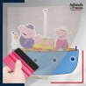 stickers sous film transfert Peppa Pig - Famille Pig en bateau