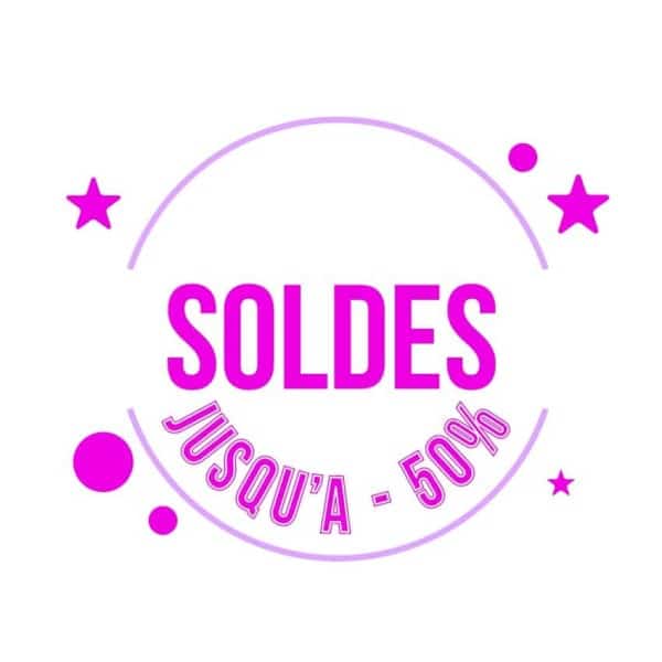 Sticker Soldes jusqu'à -50% Mauve