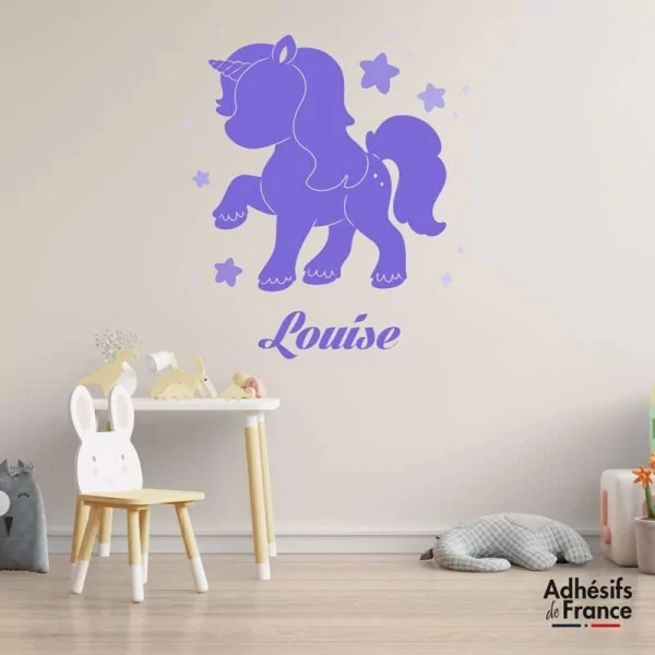 Sticker Licorne étoiles avec prénom personnalisable