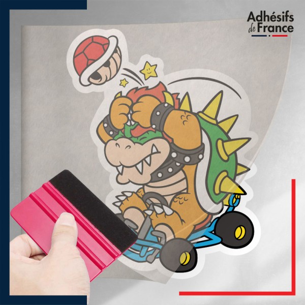 stickers sous film transfert Super Mario - Bowser Kart et carapace rouge