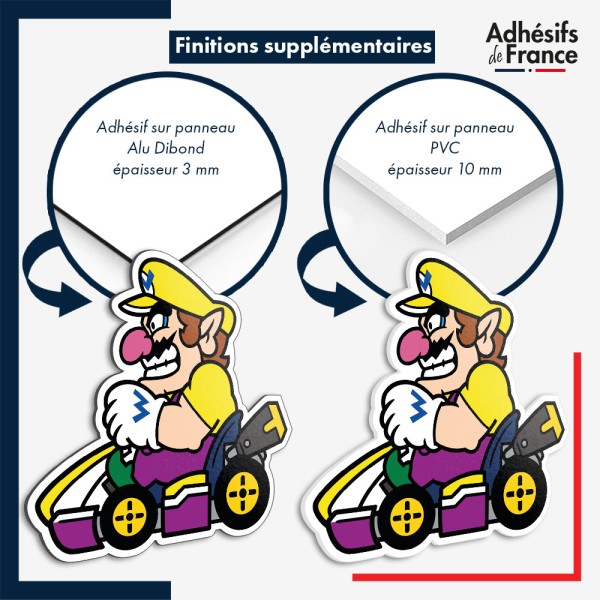 sticker sur plaque aluminium dibond ou panneau PVC Super Mario - Wario kart