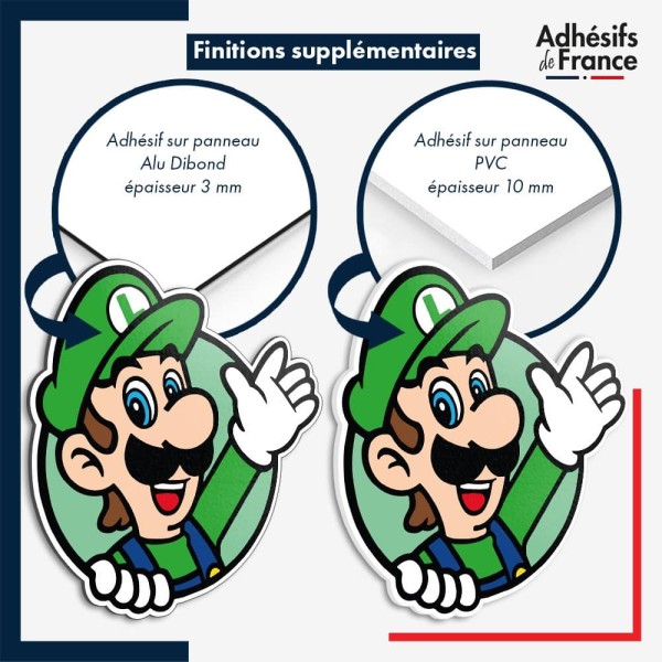 sticker sur plaque aluminium dibond ou panneau PVC Super Mario - Cadre Luigi
