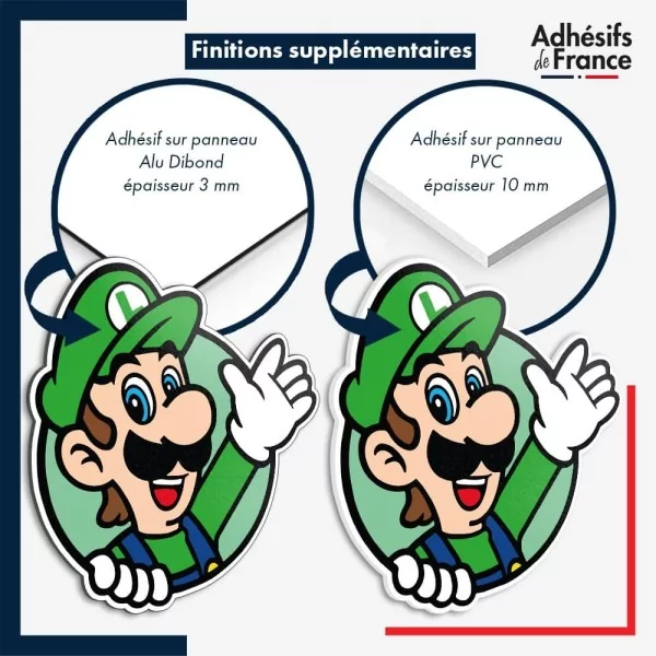 sticker sur plaque aluminium dibond ou panneau PVC Super Mario - Cadre Luigi