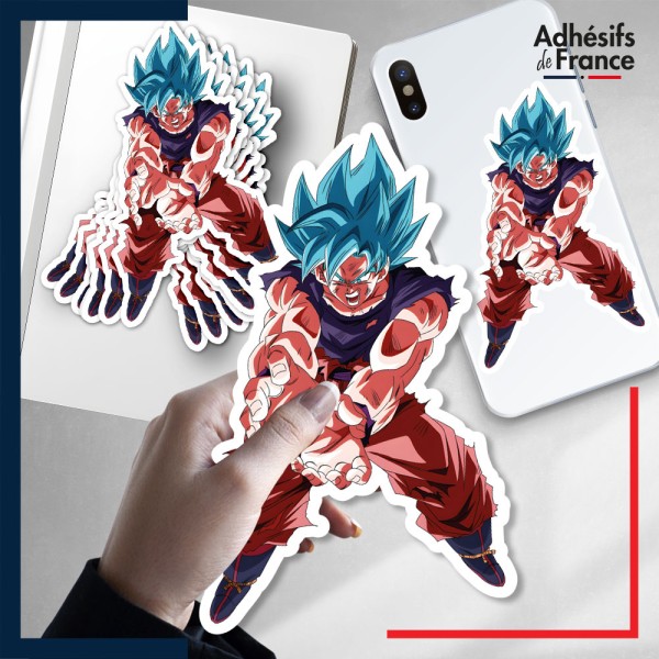 autocollant petit format Dragon ball - Goku SSJ Blue Kaioken Kamehameha