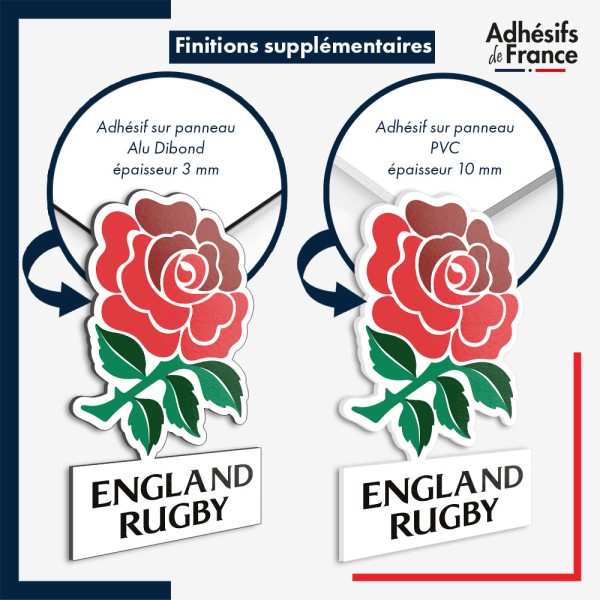 sticker sur plaque aluminium dibond ou panneau PVC logo rugby - Angleterre - England Rugby - Red rose (Le XV de la Rose)