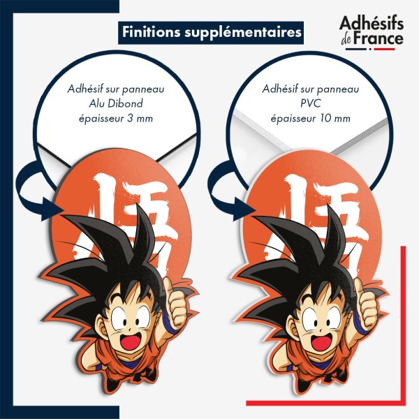 sticker sur plaque aluminium dibond ou panneau PVC Dragon Ball - Goku enfant Kanji