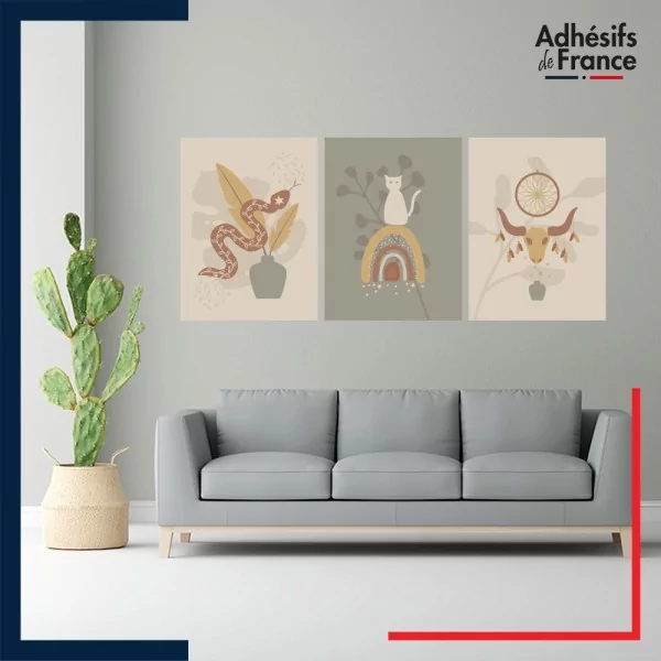 Lot de 3 Stickers style boho / bohème - Animaux