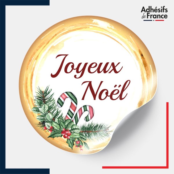 étiquette noël - Motif canne en sucre et houx