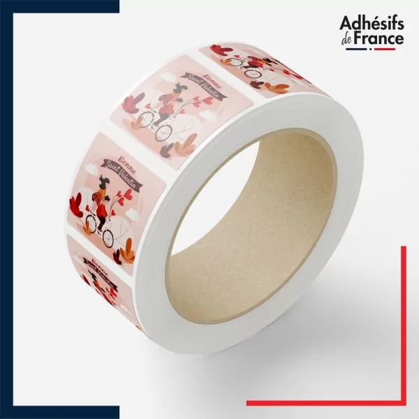 Rouleau d'étiquettes Saint Valentin - Motif bicyclette