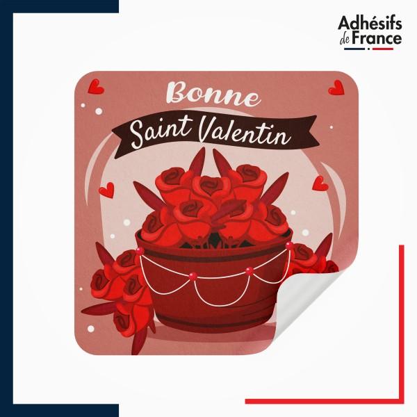 étiquette Saint Valentin - Motif panier de fleurs