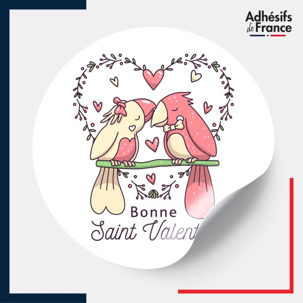 étiquette Saint Valentin - Motif oiseaux amoureux
