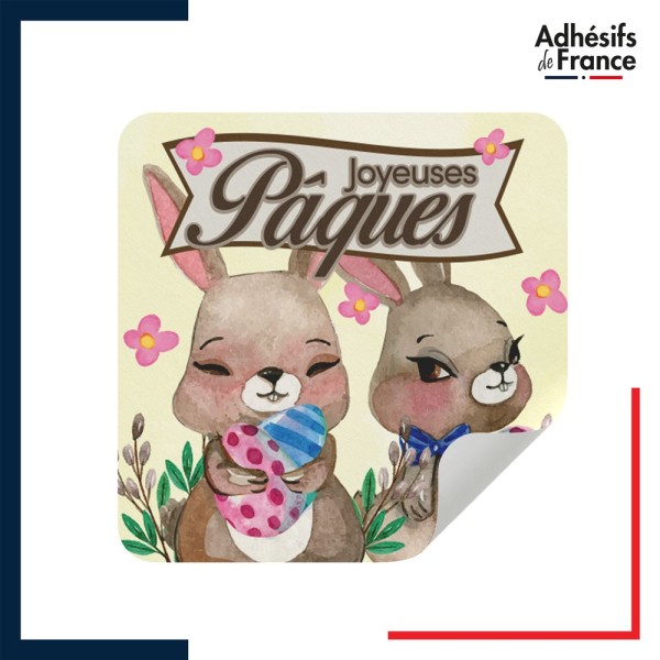 étiquette Pâques - Motif lapins et œufs