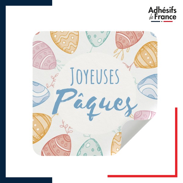 étiquette Pâques - Motif œufs colorés