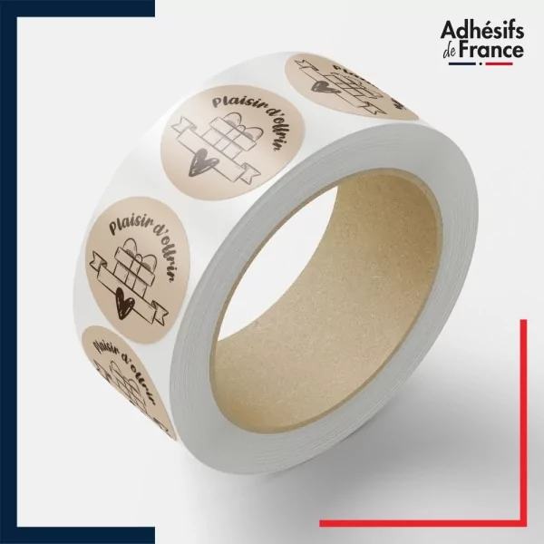 Rouleau d'étiquettes plaisir d'offrir - Motif cadeau crayonné (rond)