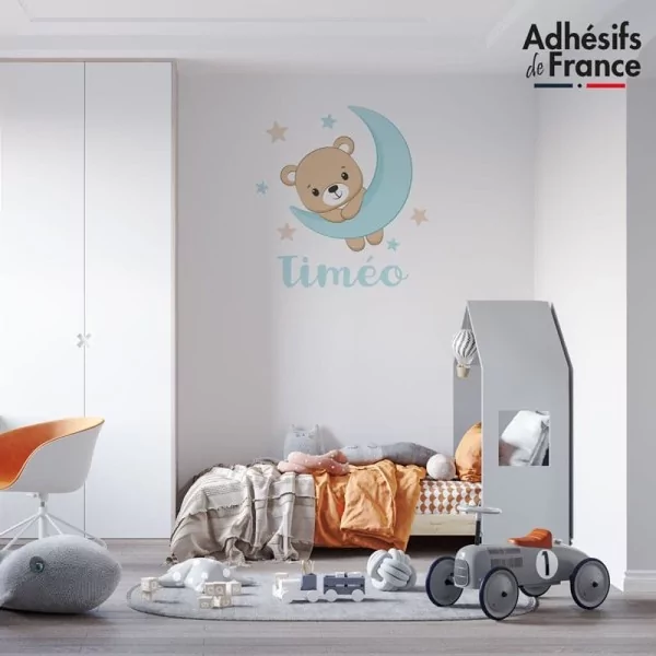 Sticker Ourson lune avec prénom personnalisable