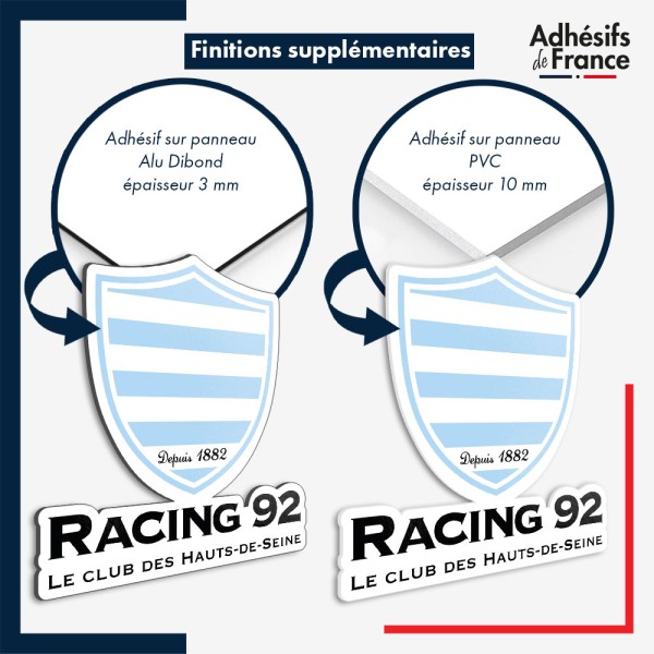 sticker sur plaque aluminium dibond ou panneau PVC logo rugby - Club Racing 92 - Le Club des Hauts de Seine