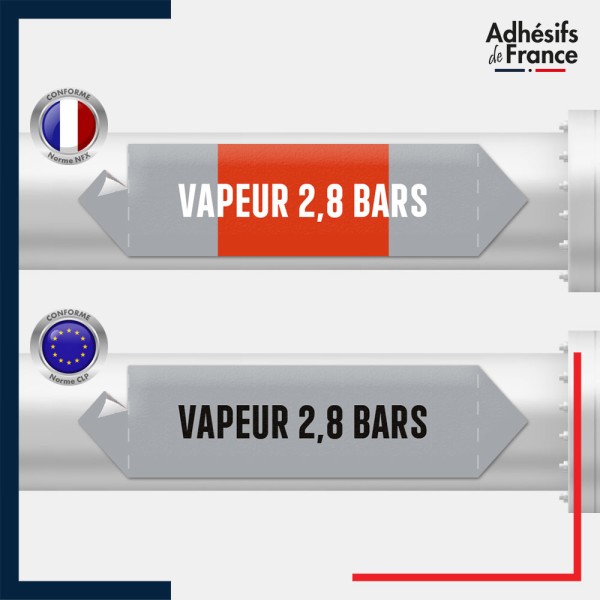 Vinyle adhésif de Tuyauterie norme NFX ou CLP - Vapeur 2,8 bars