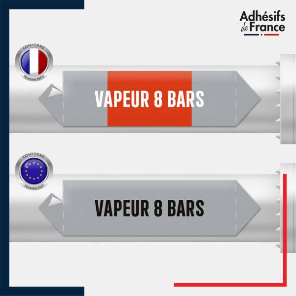 Vinyle adhésif de Tuyauterie norme NFX ou CLP - Vapeur 8 bars