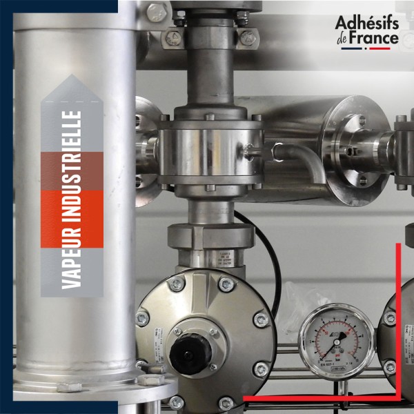 Marqueur tuyauterie norme française NFX vapeur - adhésif laminé colle forte - Vapeur industrielle