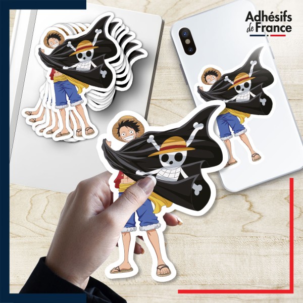 autocollant petit format One Piece - Luffy drapeau Mugiwara