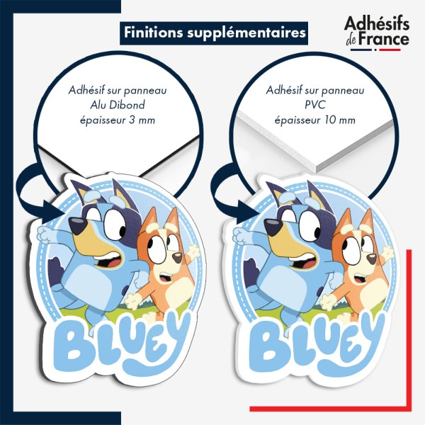 sticker sur plaque aluminium dibond ou panneau PVC Bluey - Logo Bluey et Bingo