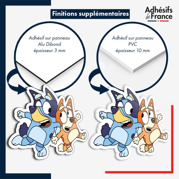 sticker sur plaque aluminium dibond ou panneau PVC Bluey - Bluey et Bingo dansant