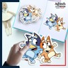 autocollant petit format Bluey - Bluey et Bingo dansant