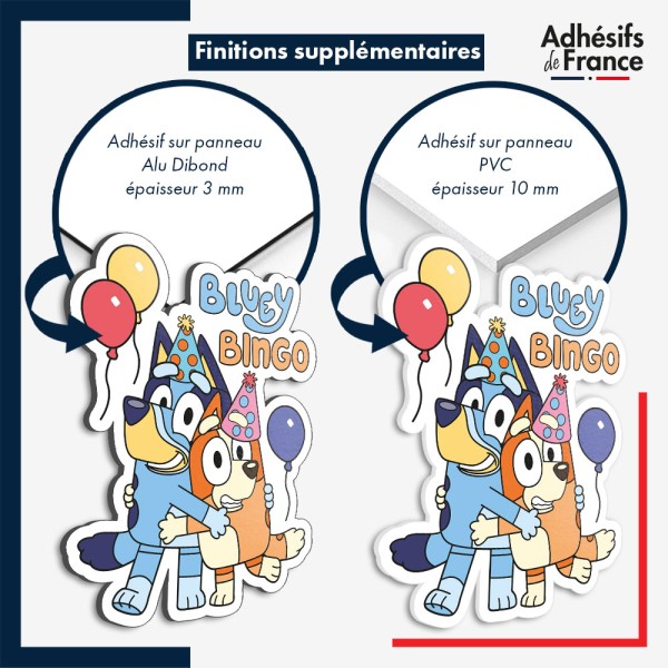 sticker sur plaque aluminium dibond ou panneau PVC Bluey - Bluey et Bingo anniversaire