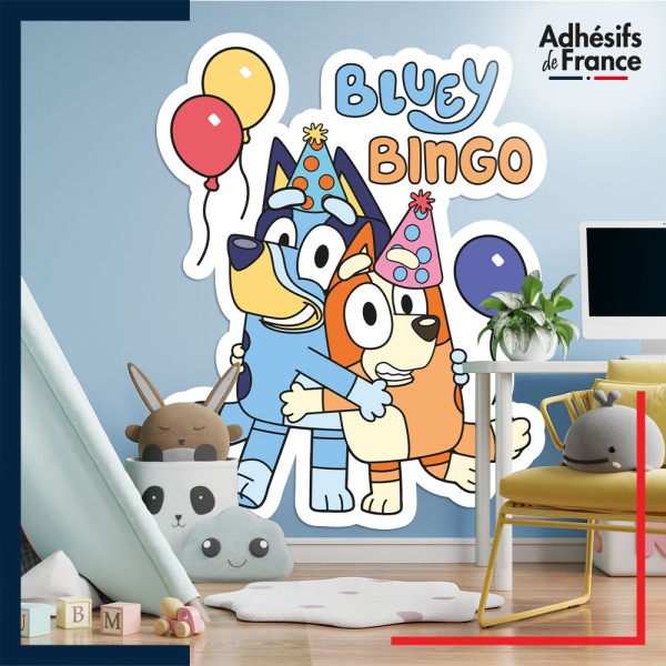 Adhésif murale chambre grand format Bluey - Bluey et Bingo anniversaire
