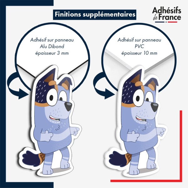 sticker sur plaque aluminium dibond ou panneau PVC Bluey - Oncle Stripe