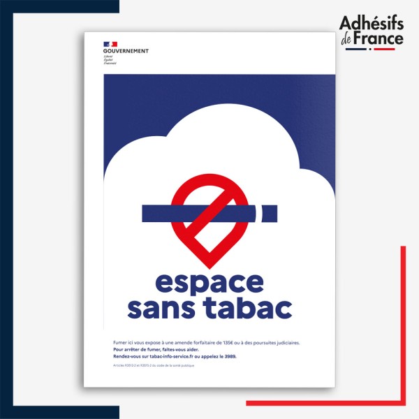Affichage réglementaire Espace sans tabac – panneau conforme au décret 2025-582, lutte contre le tabagisme, adhésif ou panneau.